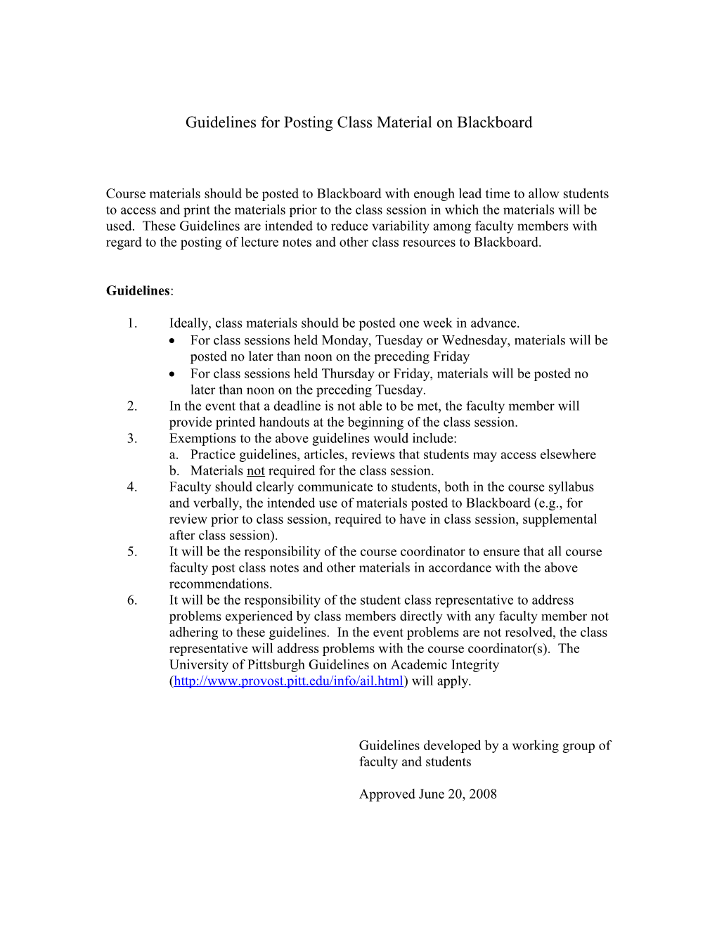 Guidelines for Posting Class Material on Blackboard