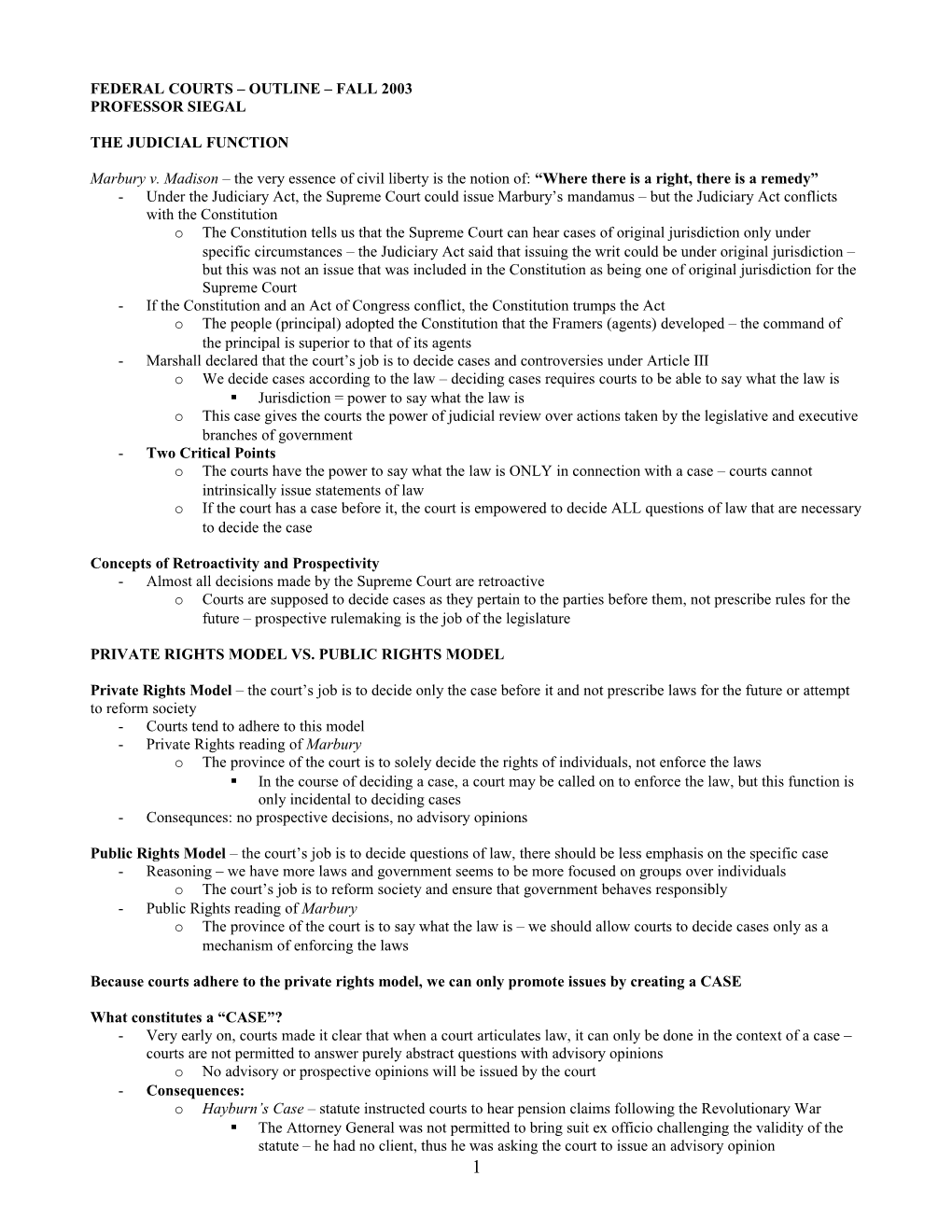 Federal Courts Outline Fall 2003