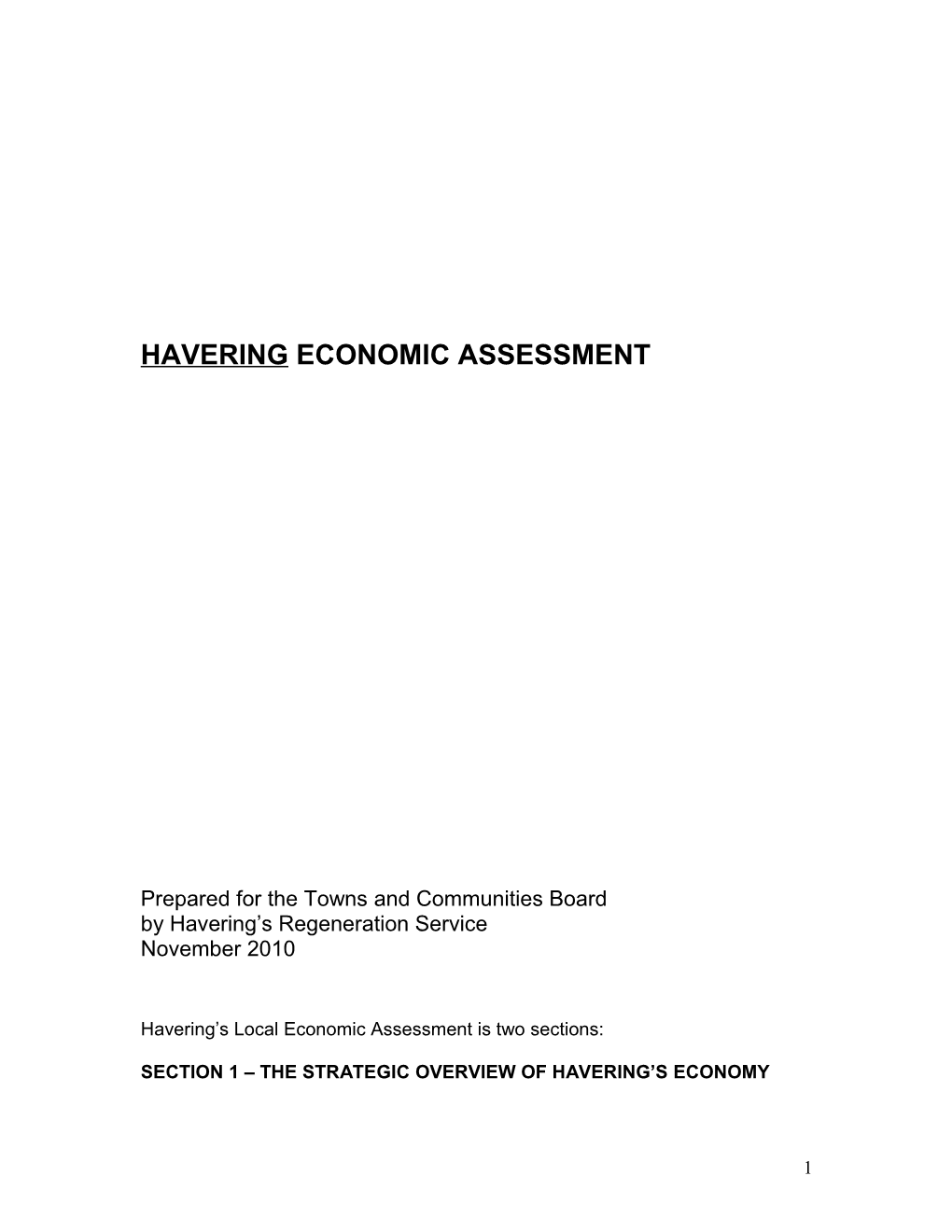 Havering S Local Economic Assessment