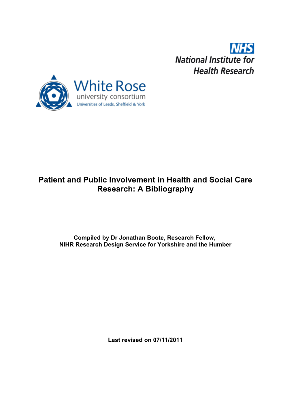 Patient and Public Involvement in Research: Suggested Introductory Reading List for Website