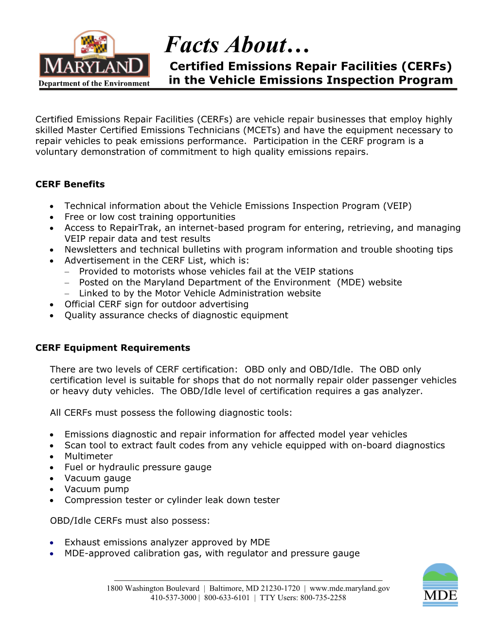 Certified Emissions Repair Facilities (Cerfs)Arevehicle Repair Businesses That Employ Highly