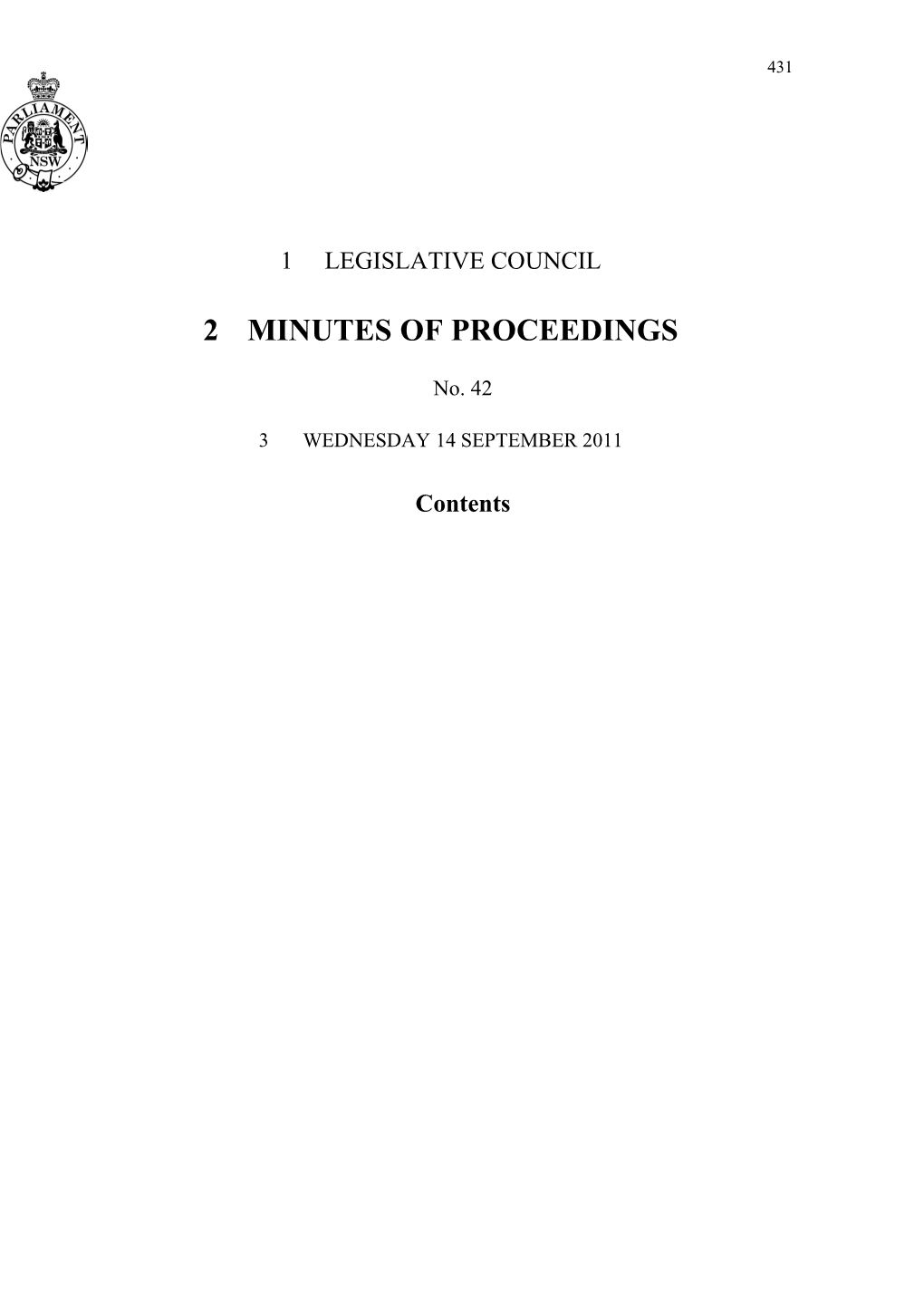 Legislative Council Minutes No. 42 Wednesday 14 September 2011