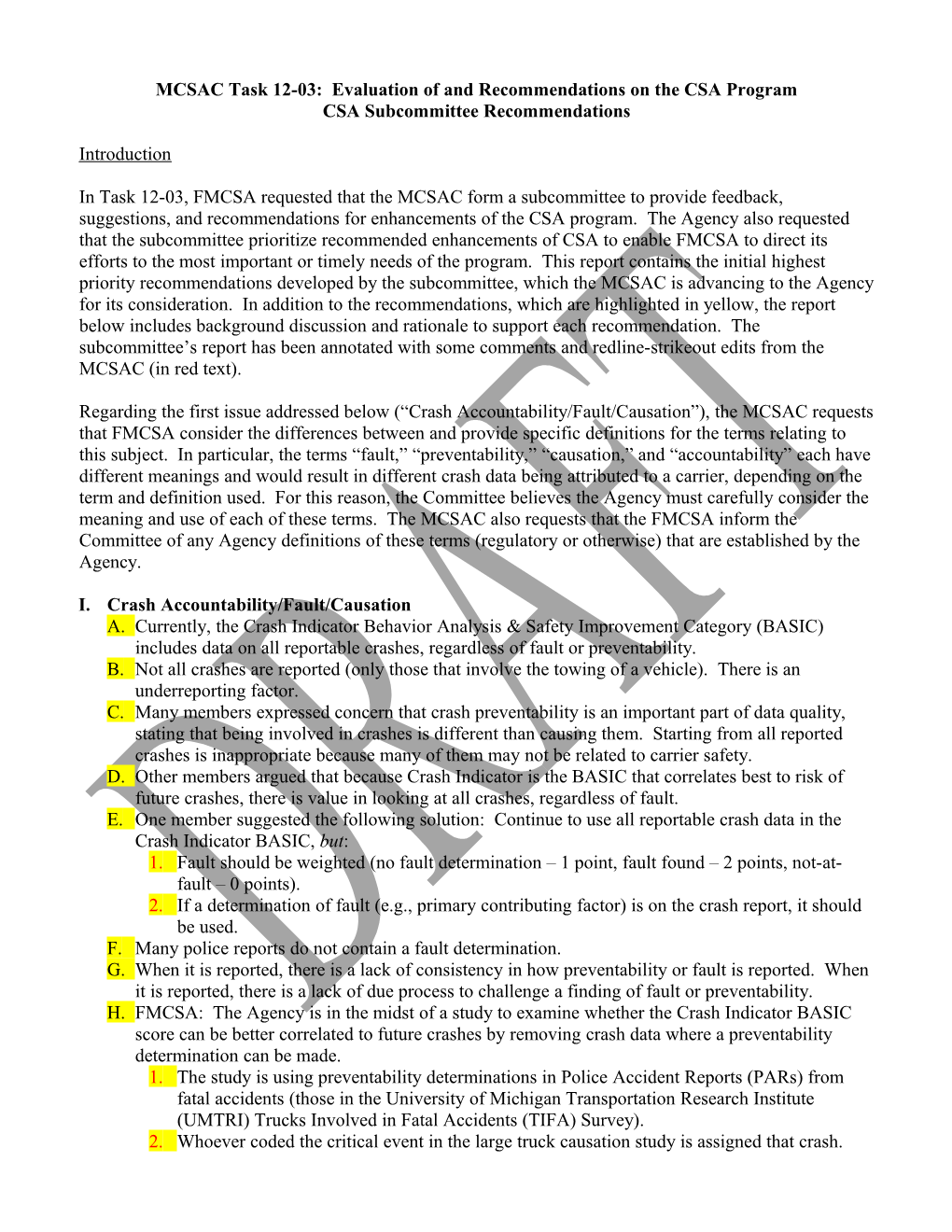 MCSAC Task 12-03: Evaluation of and Recommendations on the CSA Program