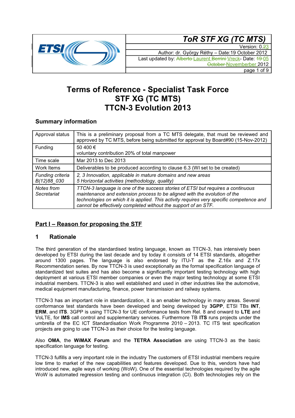 STF Tor - ETSI