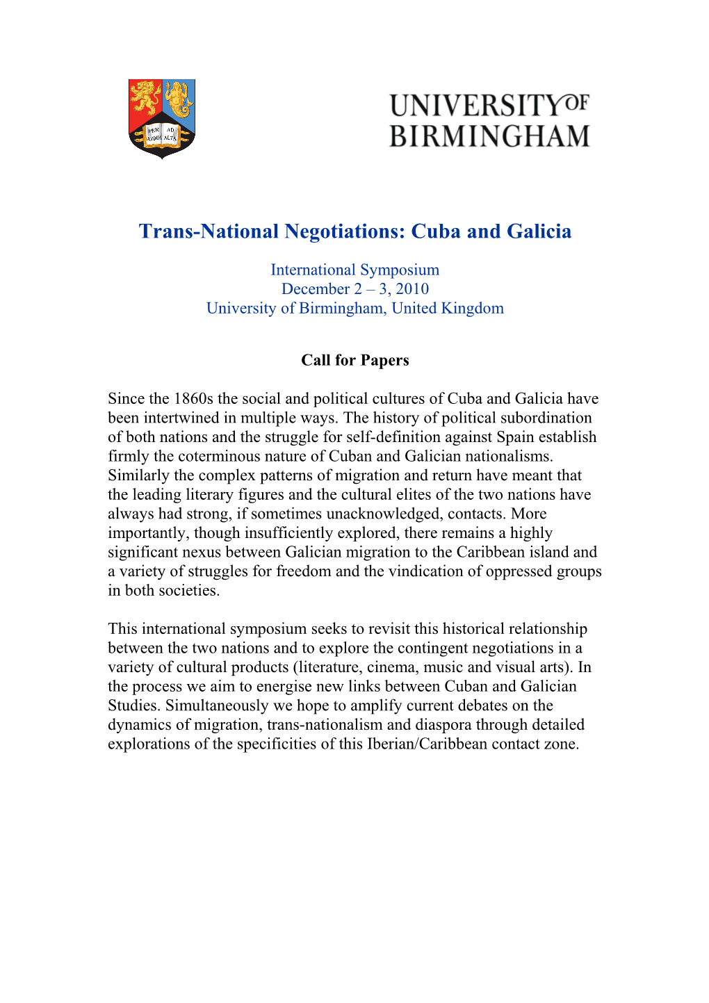 Trans-National Negotiations: Cuba and Galicia