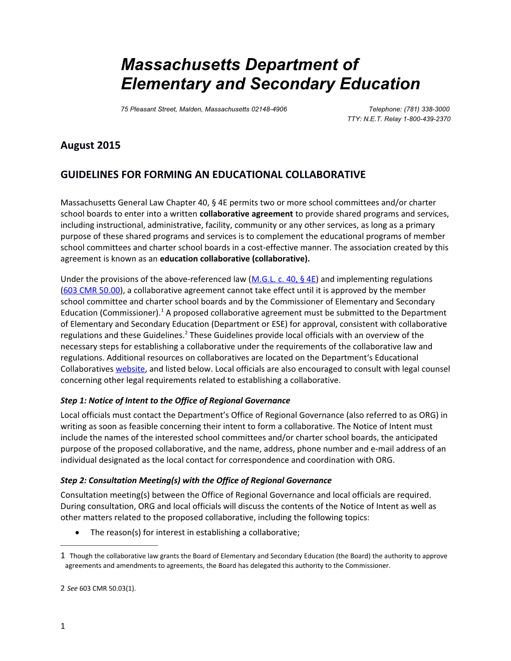 Guidelines for Forming an Educational Collaborative