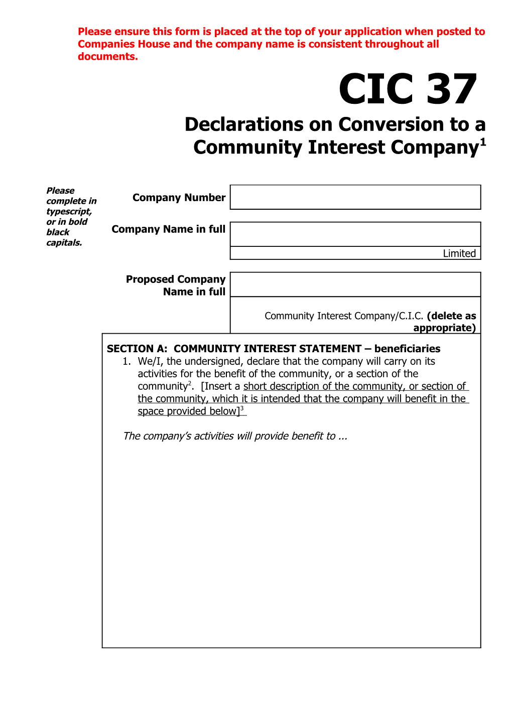 SECTION A: COMMUNITY INTEREST STATEMENT Beneficiaries