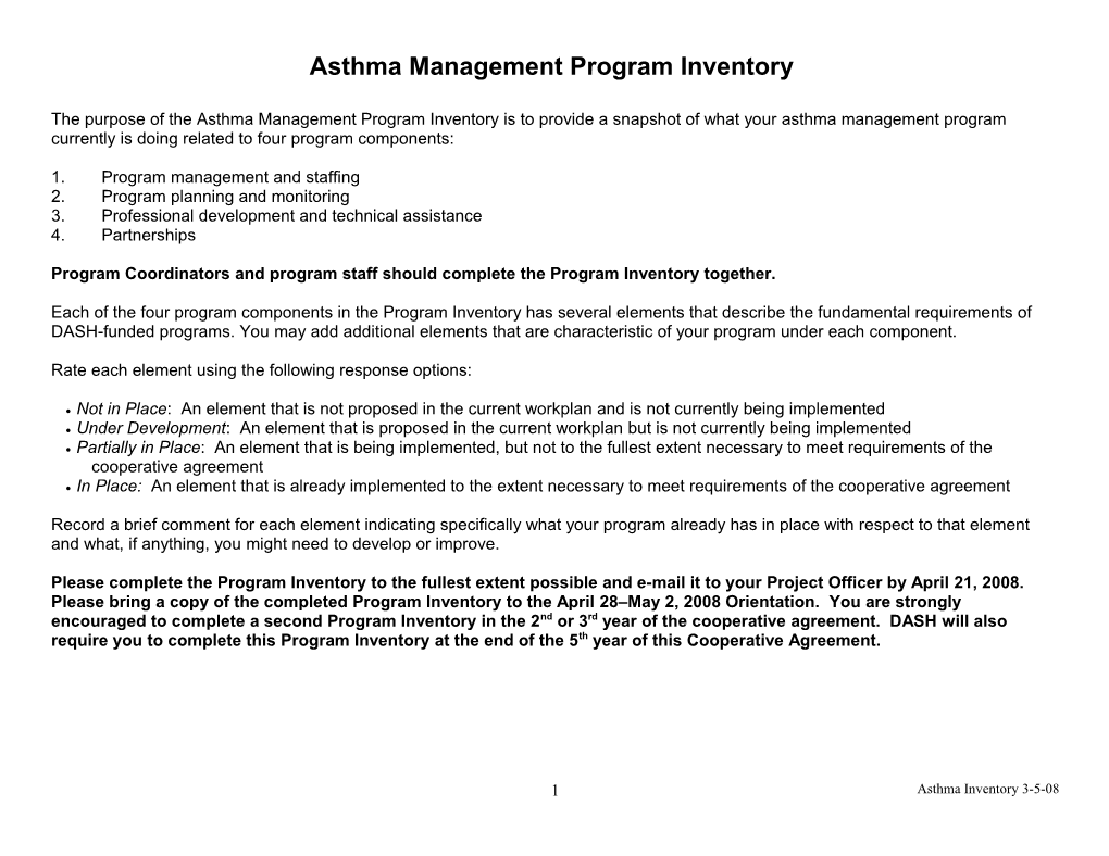 Asthma Management Program Inventory