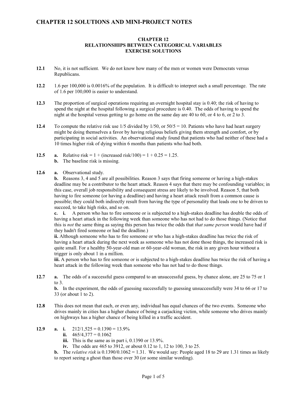 Chapter 12Solutions and Mini-Project Notes