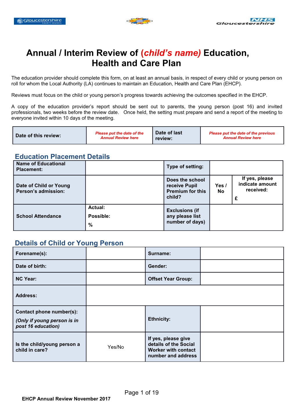 Annual / Interim Review of (Child S Name)Education, Health and Care Plan