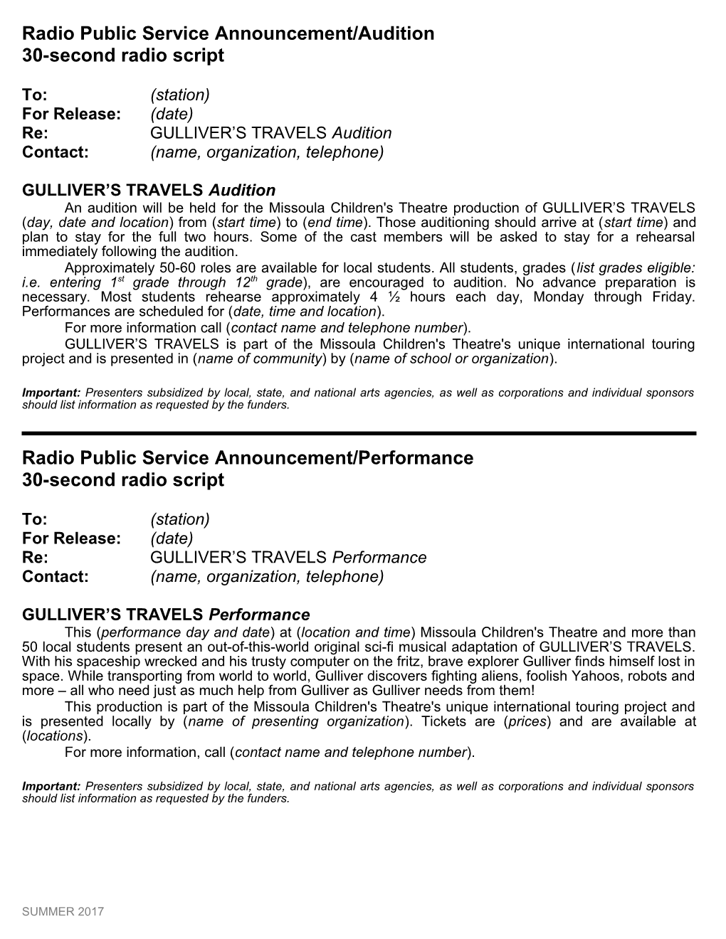 Radio Public Service Announcement/Auditions s2