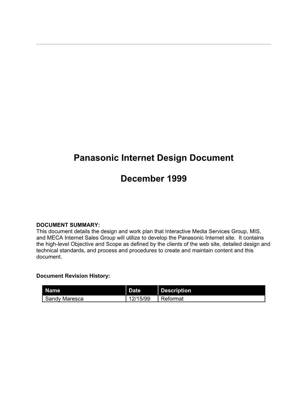 Panasonic Internet Design Document
