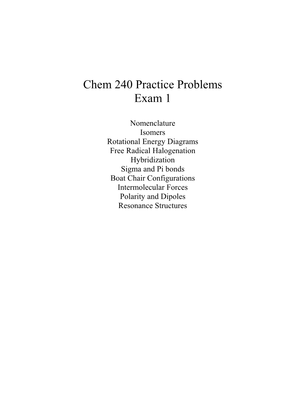 Chem 240 Practice Problems