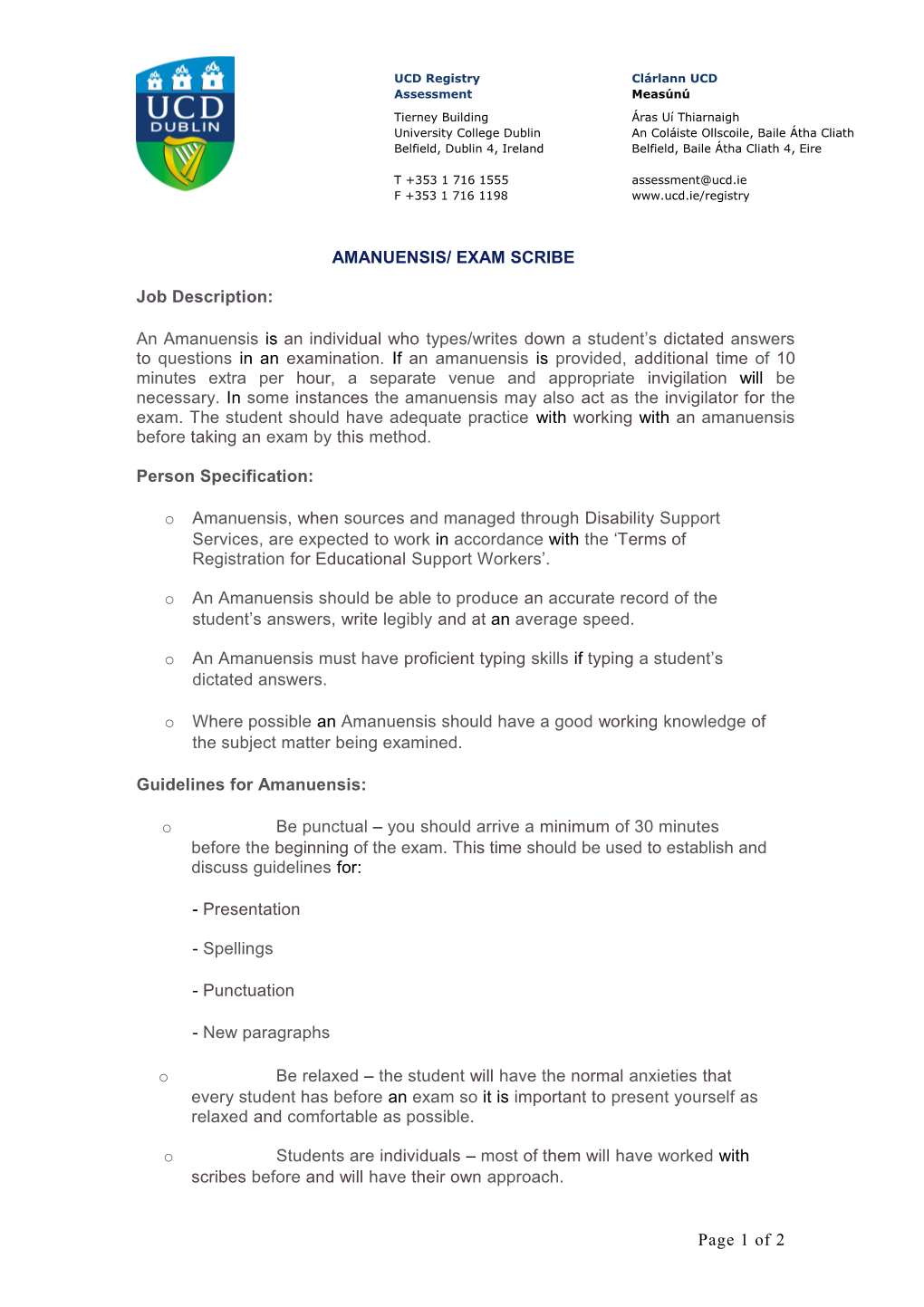 AMANUENSIS/ EXAM SCRIBE Job Description