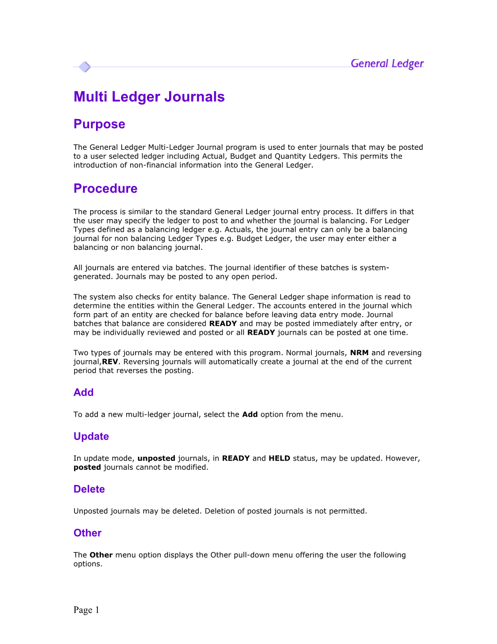 Multi Ledger Journals