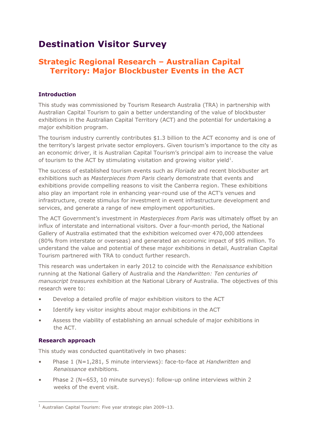 Strategic Regional Research Australian Capital Territory: Major Blockbuster Events in the ACT