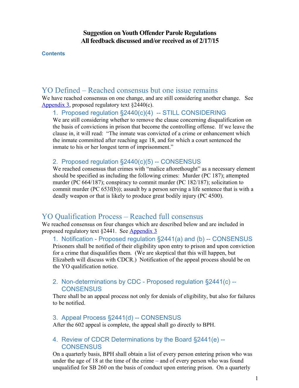 Suggestion on Youth Offender Parole Regul Ations