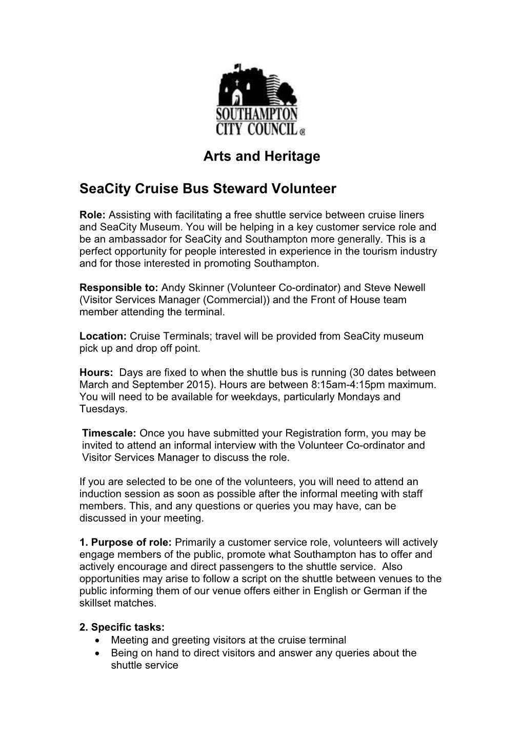 Seacity Cruise Bus Steward Volunteer