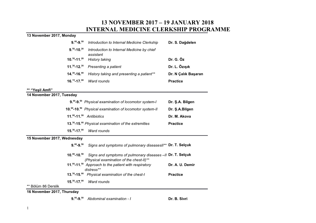 Internal Medicine Clerkship Programme