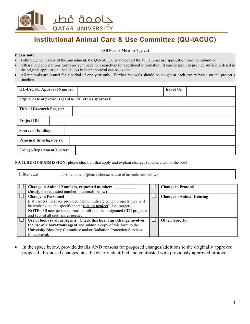 Form 2 (6/98) Animal Use Protocol Minor Amendment Form