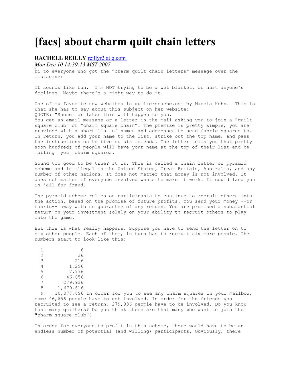 Facs About Charm Quilt Chain Letters