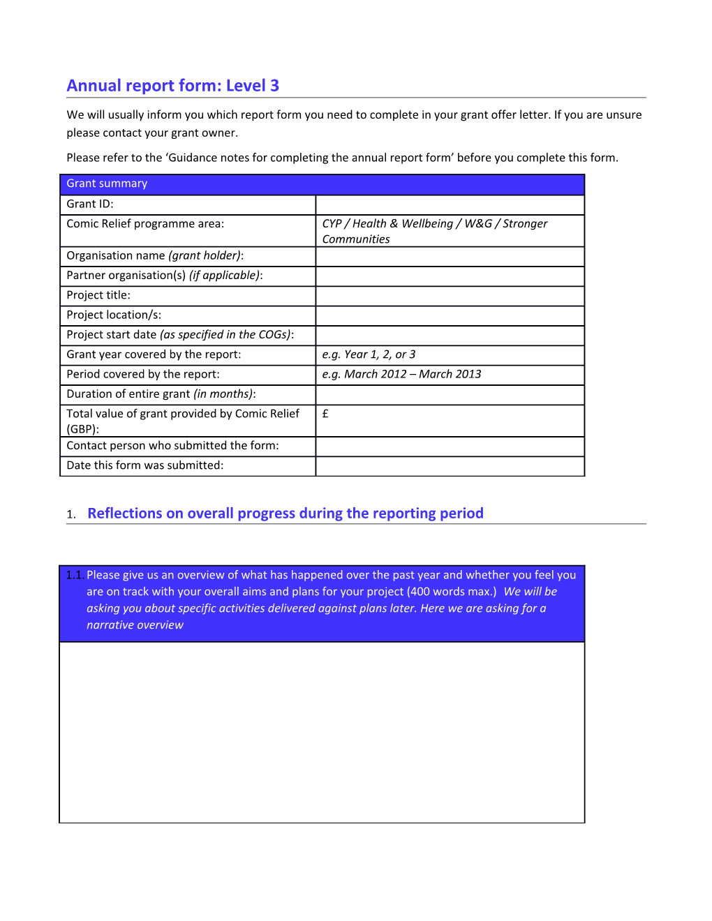 Annual Report Form: Level 3