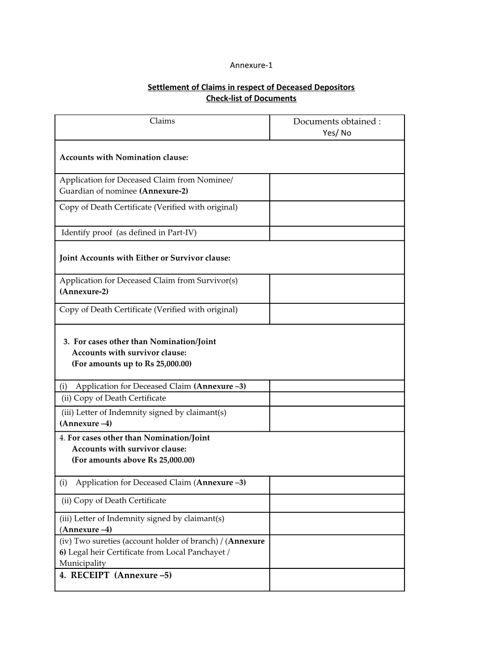 Settlement of Claims in Respect of Deceased Depositors