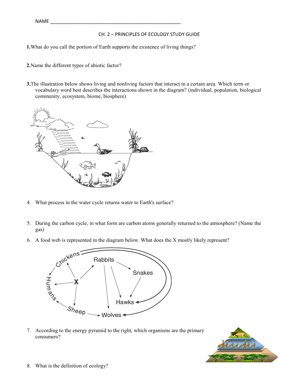 Ch. 2 Principles of Ecology Study Guide