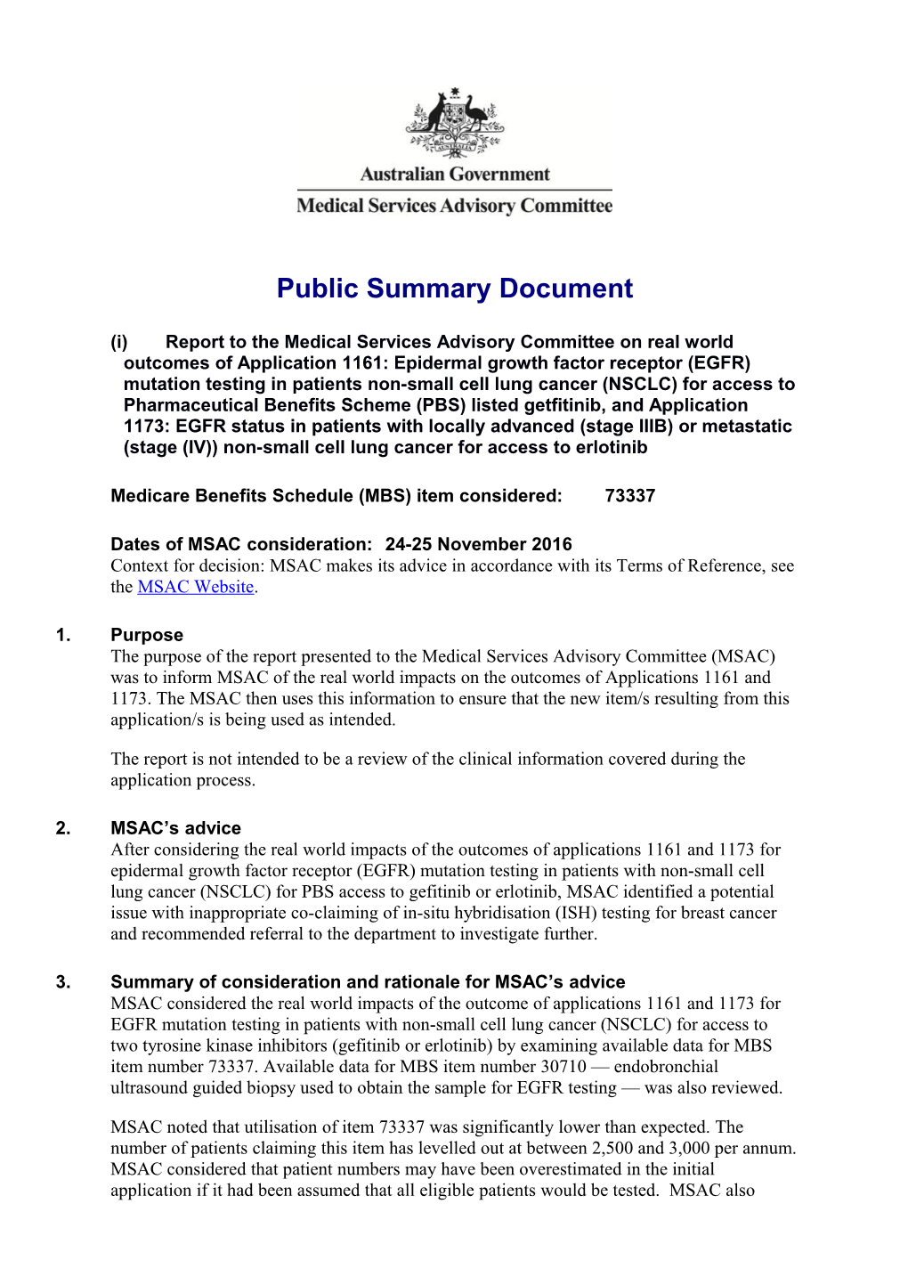 Medicare Benefits Schedule (MBS) Item Considered: 73337