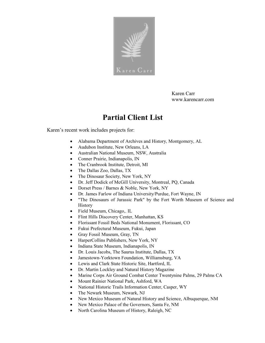Partial Client List