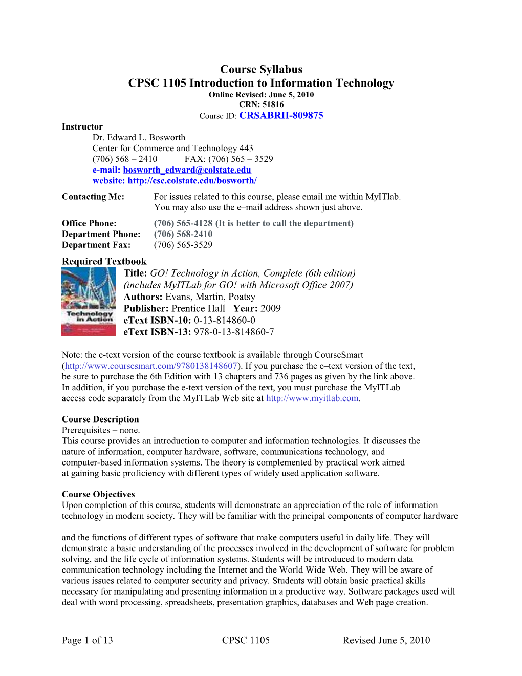 CPSC 1105 Introduction to Information Technology