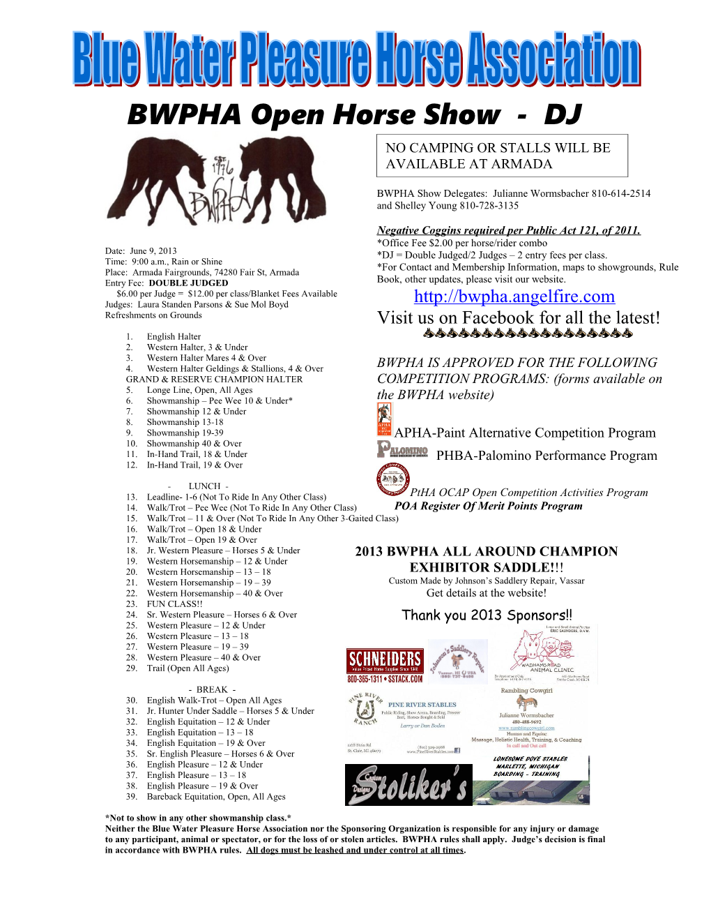 BWPHA Open Horse Show - DJ