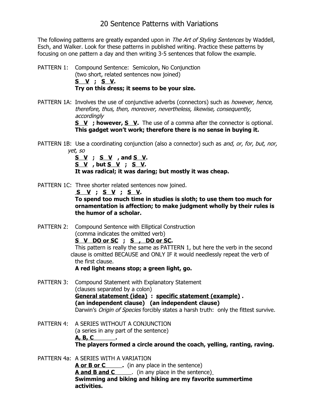 20 Sentence Patterns with Variations