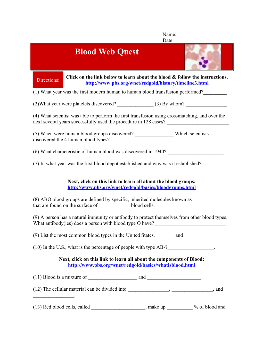 Physiology: Blood Web Quest s1