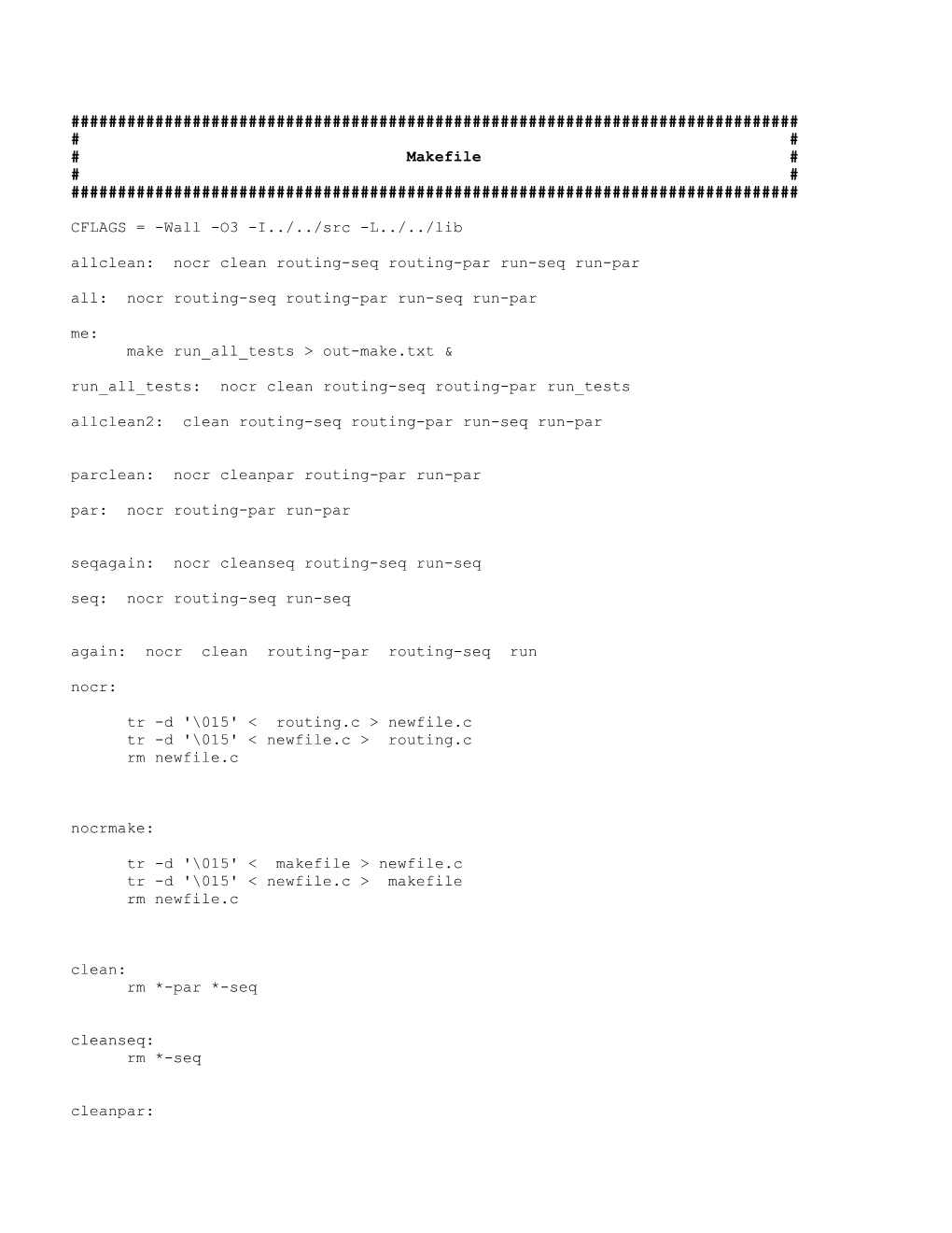 Allclean: Nocr Clean Routing-Seq Routing-Par Run-Seq Run-Par