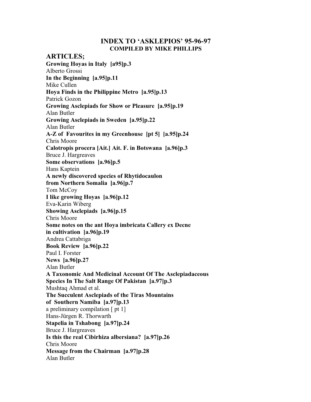 Index to Asklepios 95-96-97