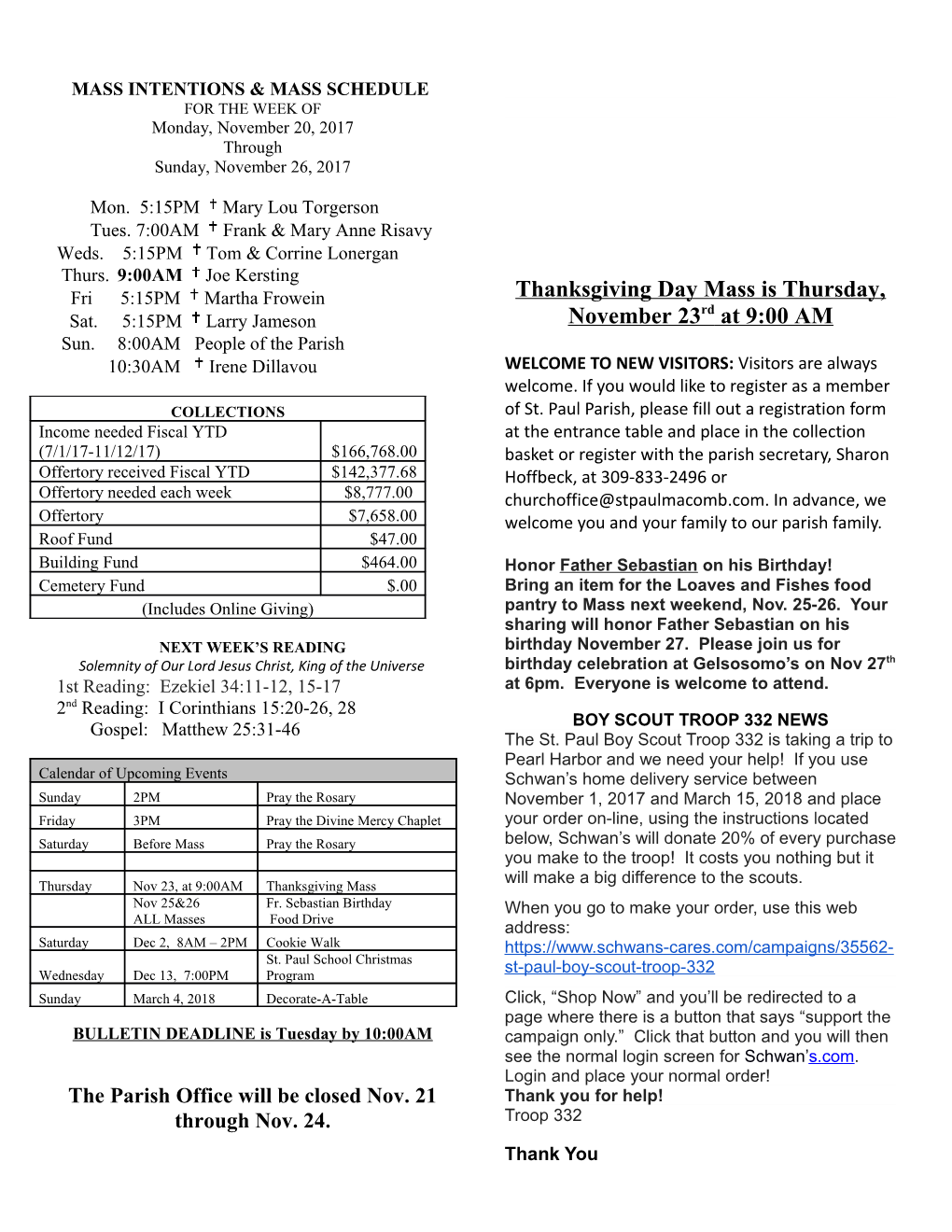 Mass Intentions & Mass Schedule s3