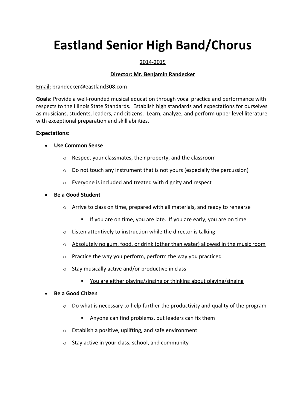 Eastland Senior High Band/Chorus