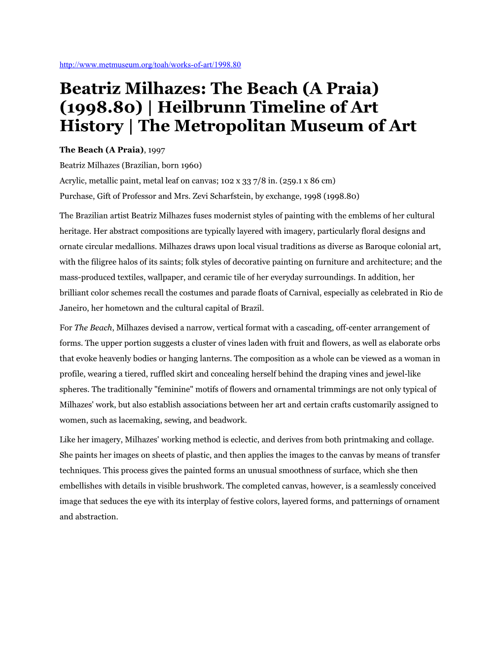 Beatriz Milhazes: the Beach (A Praia) (1998.80) Heilbrunn Timeline of Art History The