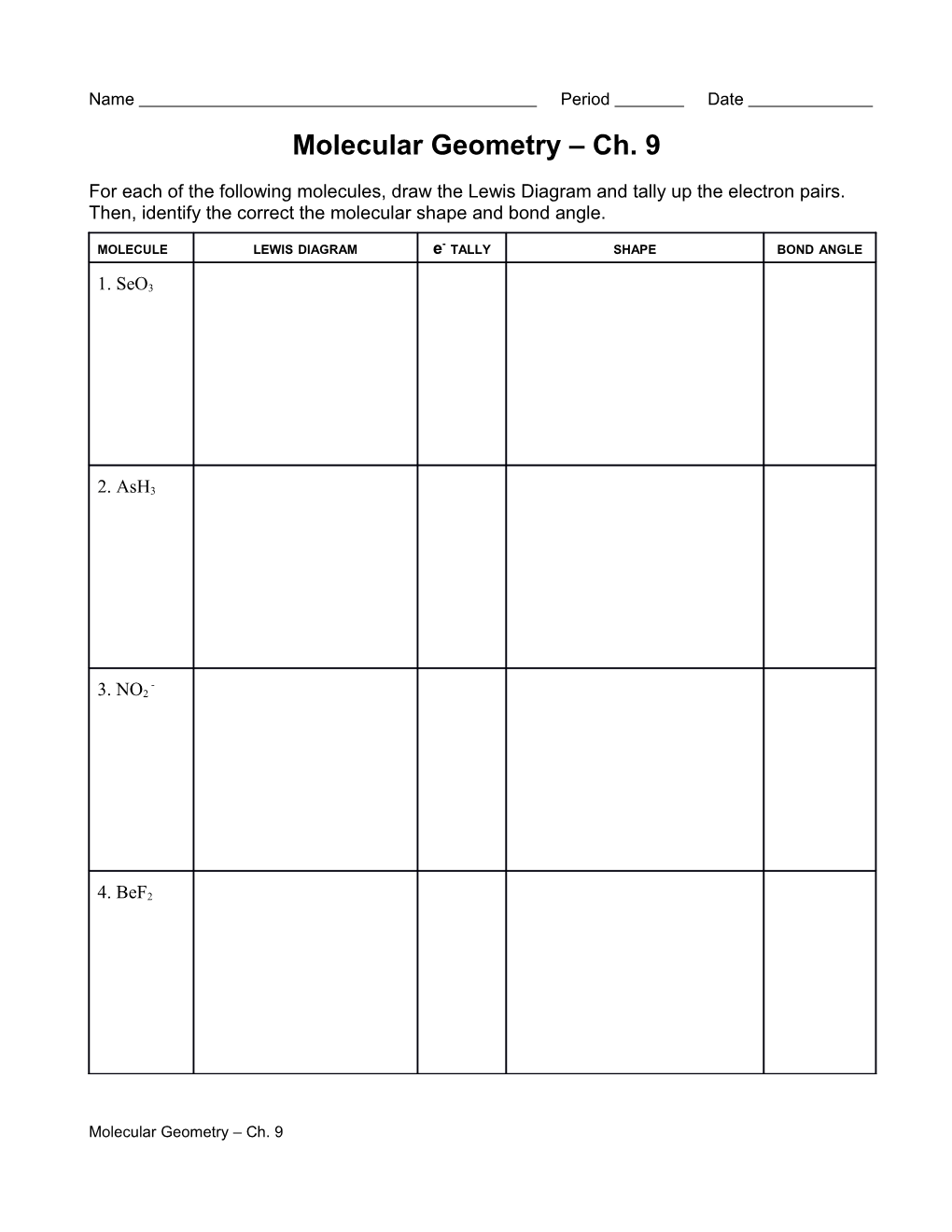 Molecular Geometry Worksheet