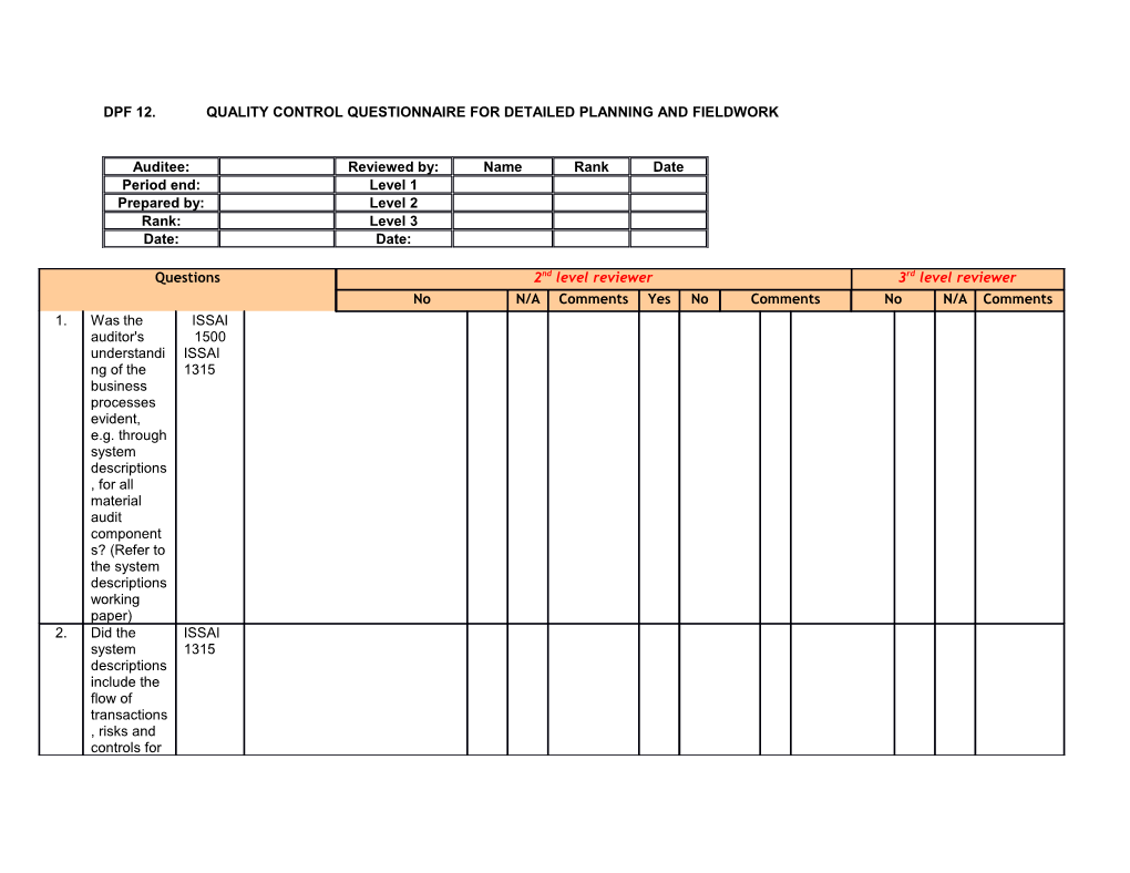 Dpf 12.Quality Control Questionnaire for Detailed Planning and Fieldwork