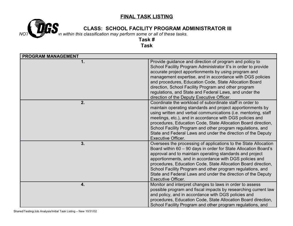 Class: School Facility Program Administrator Iii