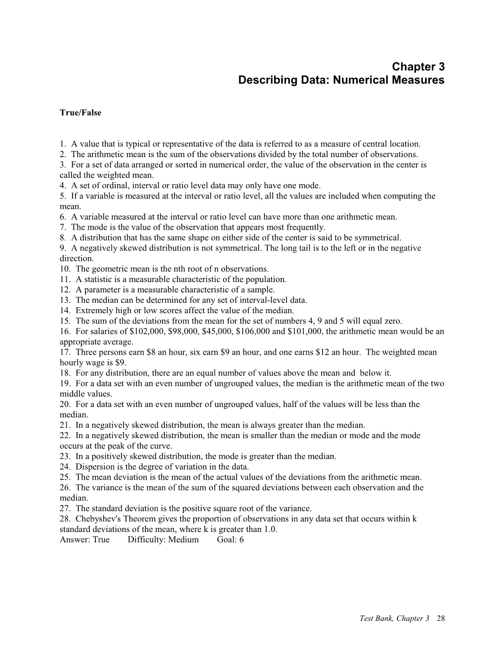 Describing Data: Numerical Measures