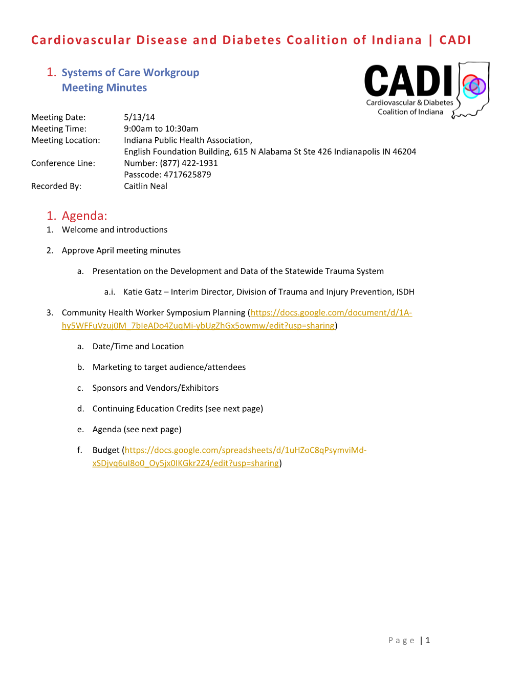 Cardiovascular Disease and Diabetes Coalition of Indiana CADI