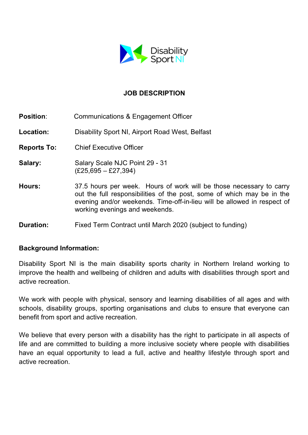 Position:Communications & Engagement Officer