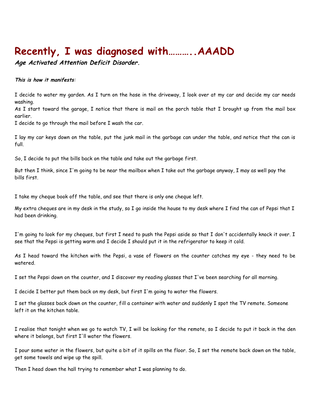 Recently, I Was Diagnosed with AAADD