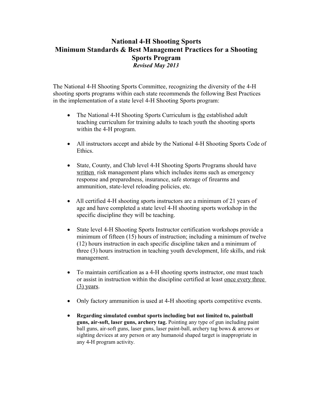 Minimum Standards & Best Management Practices for a Shooting Sports Program