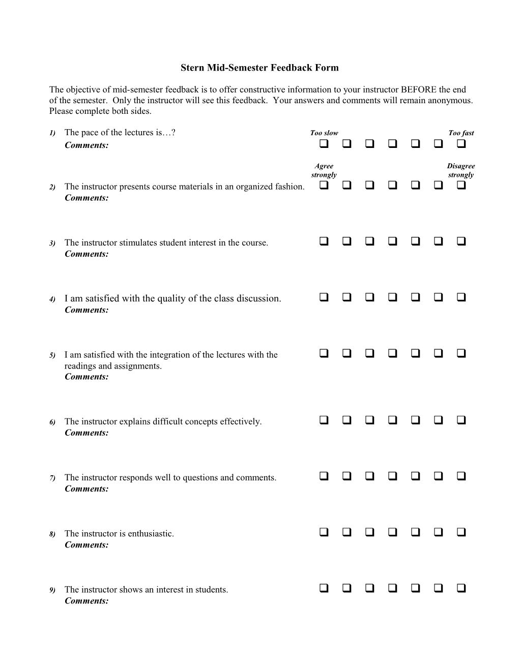 Stern Mid-Semester Feedback Form