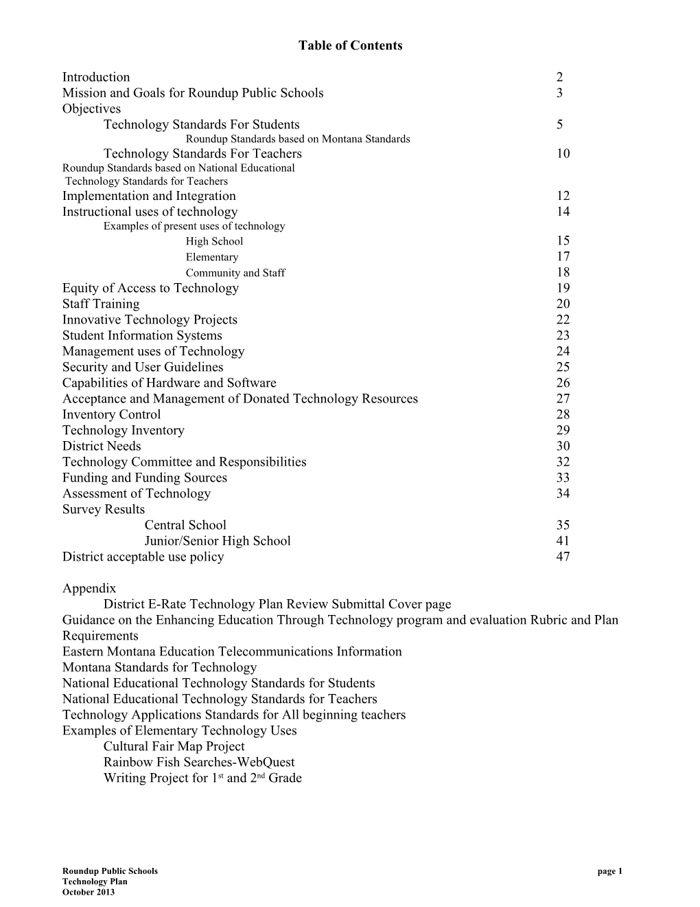 Table of Contenets