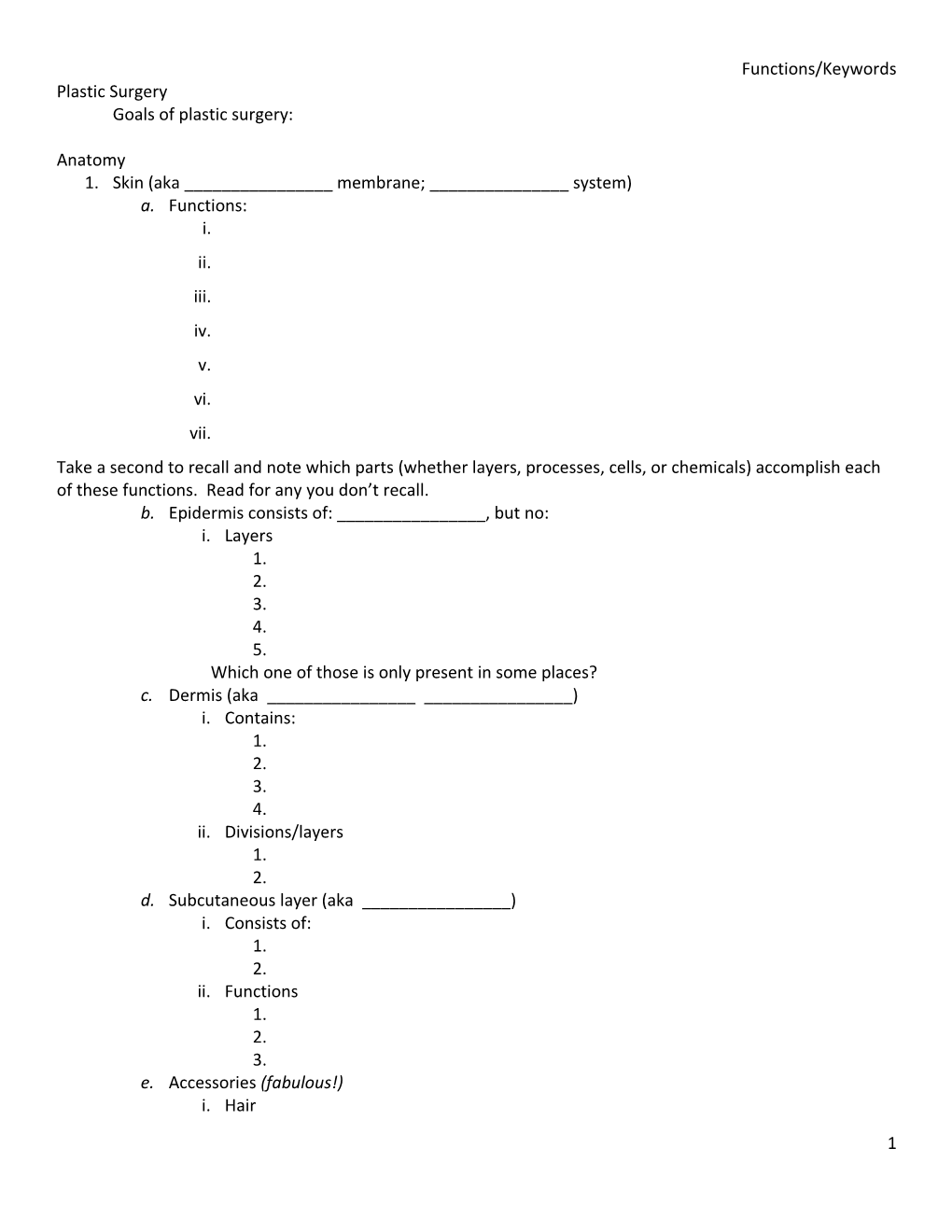 Functions/Keywords